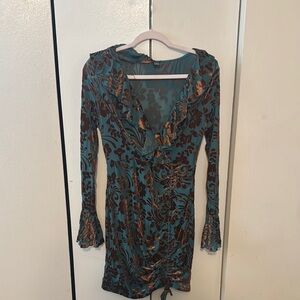 SHEIN Blue Bodycon Bell Sleeve Cocktail Dress